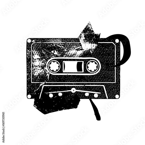 Vector Distressed cassette tape with broken elements