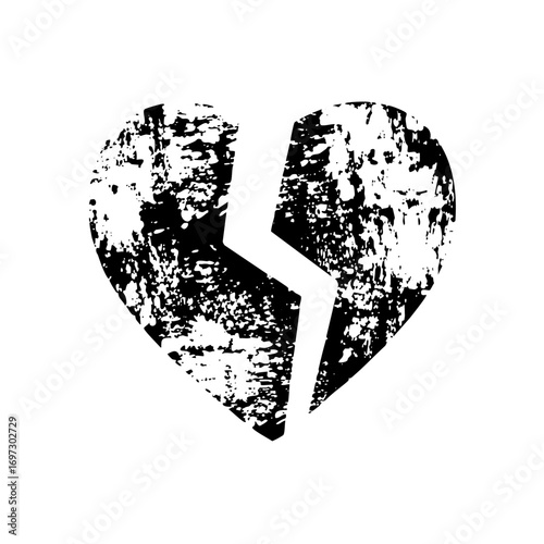Vector Distressed broken heart with textured shapes.