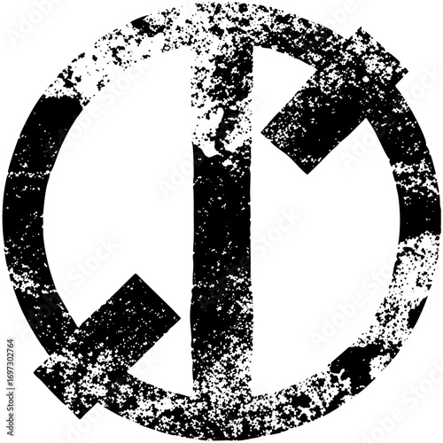 Vector Distressed peace sign and cross emblem combines spiritual and protest symbolism.