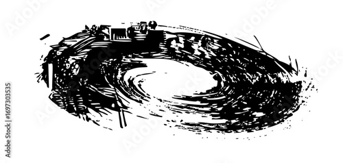 Vector Dynamic black swirl brushstroke creates an abstract vortex .