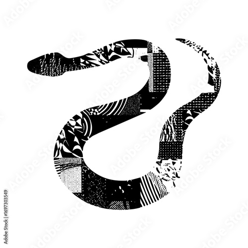 Vector Intricate serpent features patterned scales and a coiled form.