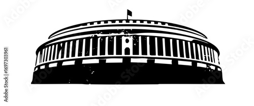 Vector Monumental building with a domed roof and flag.