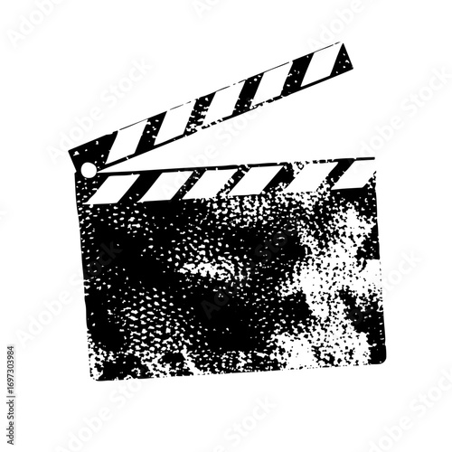 Vector Distressed film clapperboard with angled stripes.