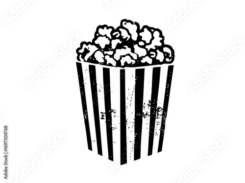 Vector Black and white of a popcorn bucket overflowing with kernels.