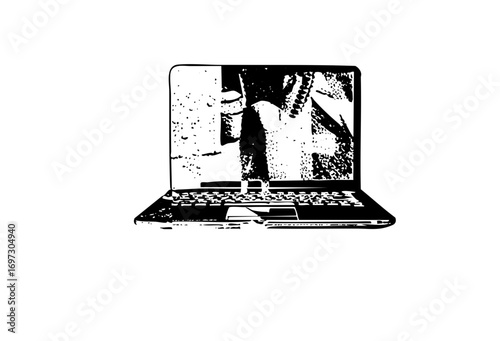 Vector Laptop displaying a conference with two participants.