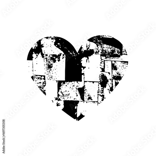 Vector Distressed heart composed of fragmented shapes.