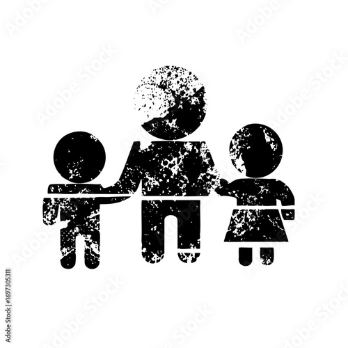 Vector Family Silhouette with Parent and Two Children Holding Hands