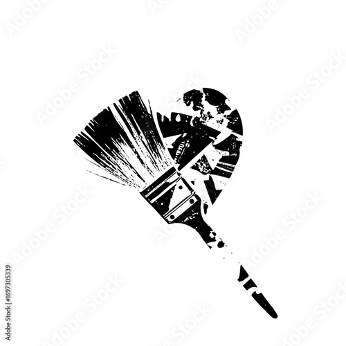 Vector Paintbrush forming a broken heart shape .