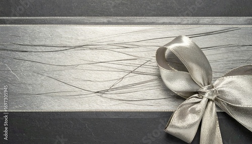 Silver Ribbon Bow on Brushed Metal Background