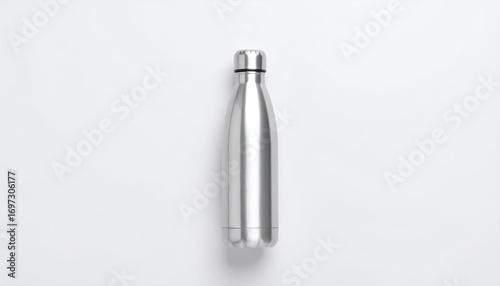 Silver Stainless Steel Water Bottle Mockup on White Background