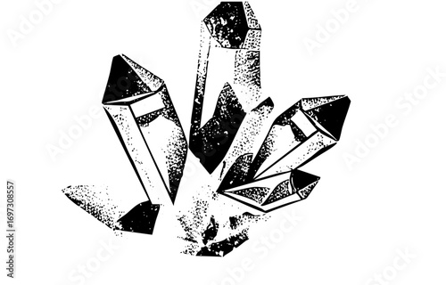 Vector Geometric crystal cluster in monochrome.
