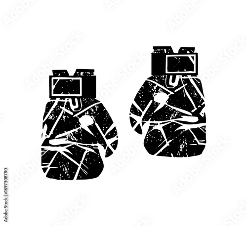 Vector Black boxing gloves with distressed texture.
