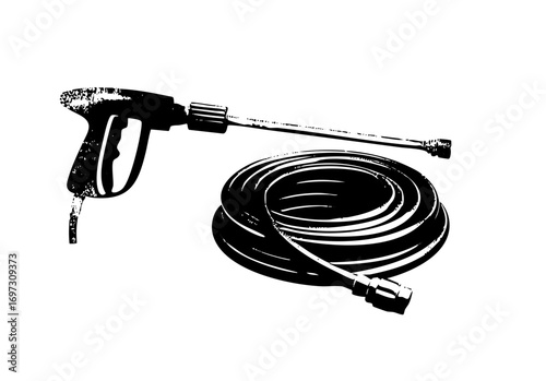 Vector Detailed of a hose and spray nozzle.