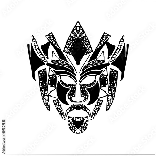 Vector Intricate black mask with sharp geometric features.