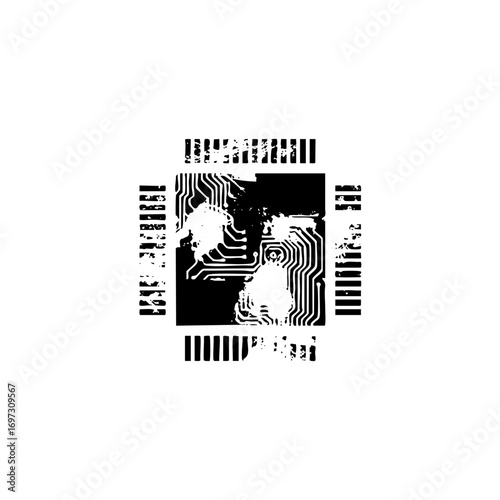 Vector Cybernetic gorilla portrait with circuit board elements.