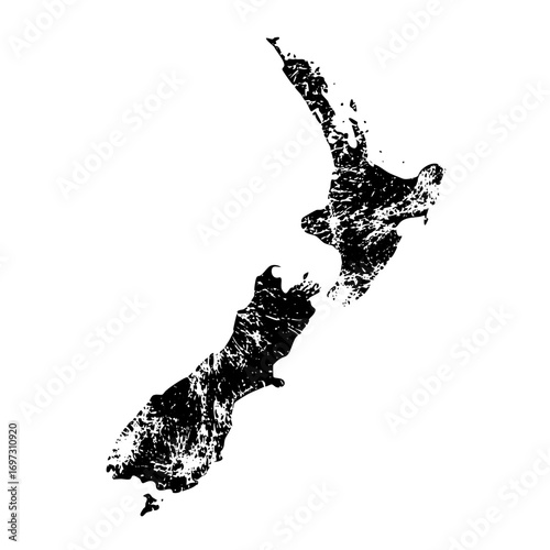 Vector Distinctive black silhouette of New Zealands North and South Islands.