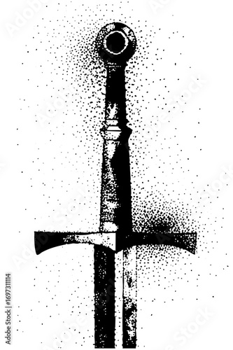 Vector Detailed of a medieval sword with a floral hilt.