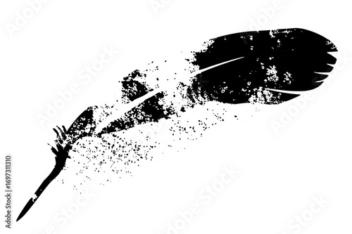 Vector Elegant feather disintegrates into scattered particles.