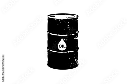 Vector Black and white vector of an oil barrel with prominent text.