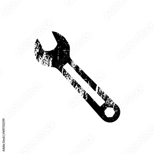 Vector Distressed adjustable wrench with a worn texture.