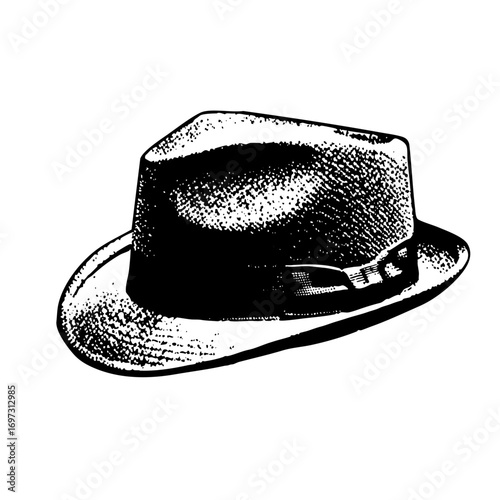 Vector Vintage fedora hat with textured details.