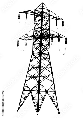 Vector Detailed black vector of a high-voltage electricity pylon.
