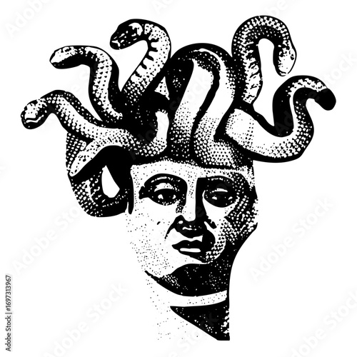 Vector Mythological Medusa portrait with serpentine hair
