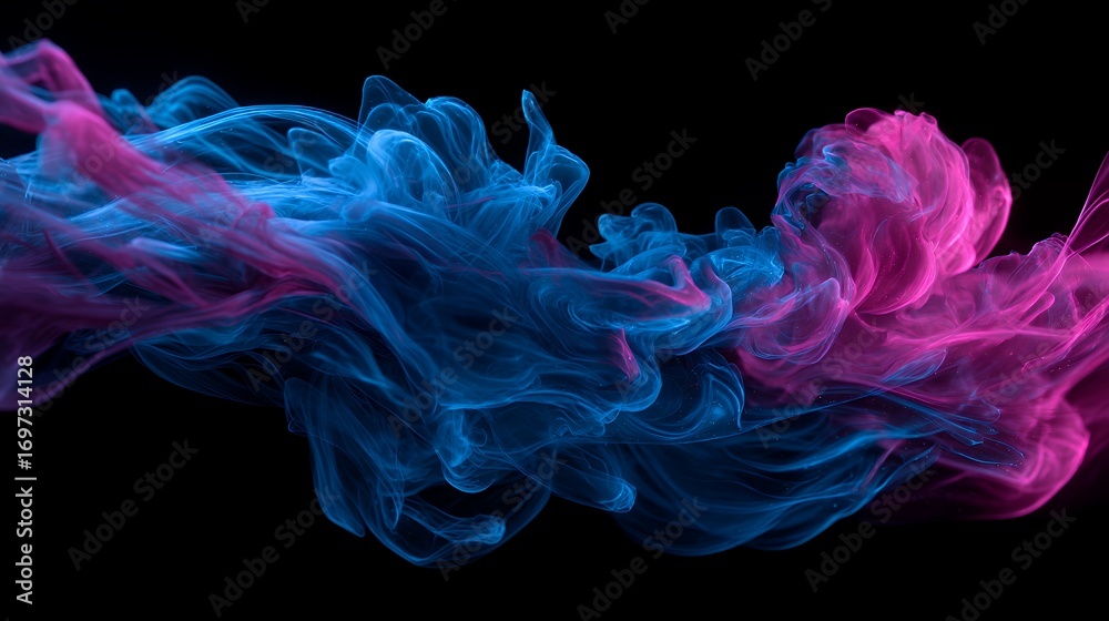 Obraz premium Abstract blue and pink smoke isolated on black background