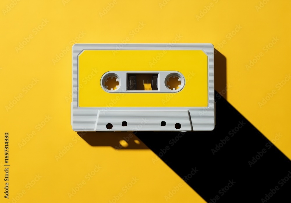 Fototapeta premium Minimal yellow audio cassette on bright surface