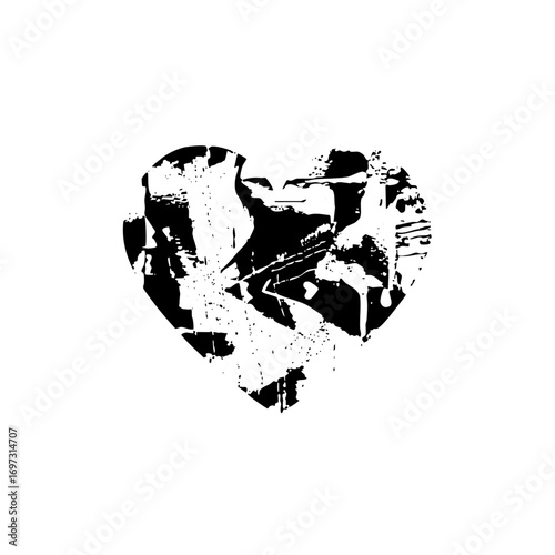 Vector Abstract broken heart with distressed texture.