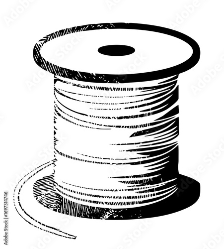Vector Detailed of a thread spool with winding cord.