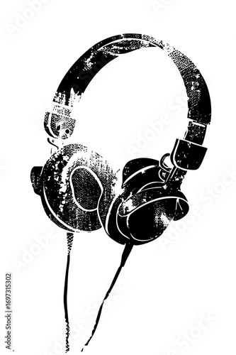 Vector Detailed black and white of modern headphones.