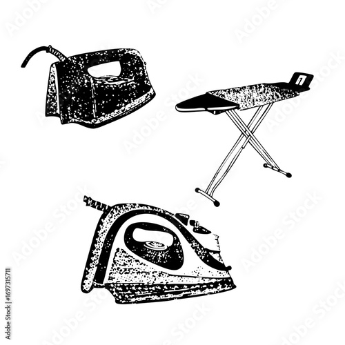 Vector Detailed vector of an iron and ironing board.