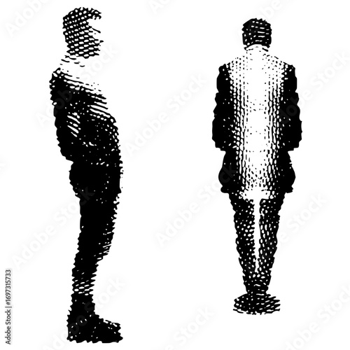 Vector Stylized figures of people in suits side and front views.