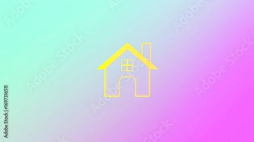 Yellow House Icon with Pastel Background.