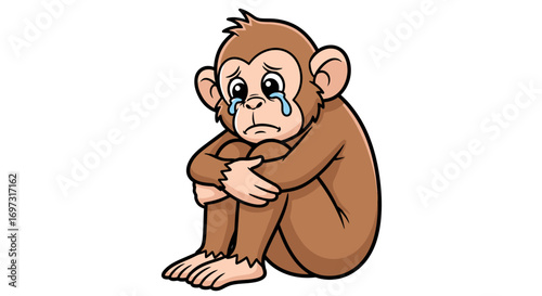 Crying Cartoon Monkey Clipart, Expressing Sadness, Loneliness and Vulnerability for Educational Resources and Emotional Awareness Campaigns