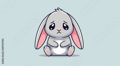 Cute Cartoon Sad Bunny Illustration with Drooping Ears and Teardrop Eyes, Perfect for Children's Books, Emotional Expression, or Design Projects.