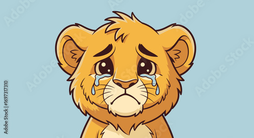 Adorable Cartoon Lion Cub Expressing Sadness and Vulnerability, Ideal for Children's Illustrations, Educational Content, and Emotional Learning Resources