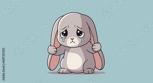 Heartbreaking Cartoon Bunny Illustration Evoking Sadness and Empathy, Ideal for Emotional Storytelling, Children's Content, or Mental Health Awareness Campaigns.