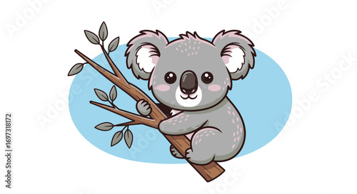 Adorable Koala Bear Illustration Clinging to a Branch for Children's Books, Educational Materials, and Wildlife Conservation Awareness Campaigns