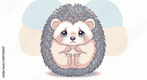 Adorable Cartoon Hedgehog Illustration with Sad Expression, Perfect for Children's Books, Educational Materials, and Emotional Learning Resources