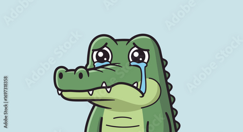 Animated Crying Crocodile Character Illustration for Emotional Expression and Children's Educational Material, Suitable for Digital Media and Print Design