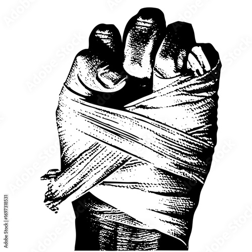 Vector Bandaged fist depicts injury and resilience.