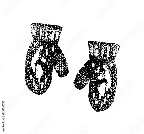 Vector Pair of knitted mittens a winter accessory .