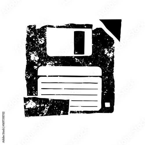 Vector Distressed floppy disk represents obsolete technology.