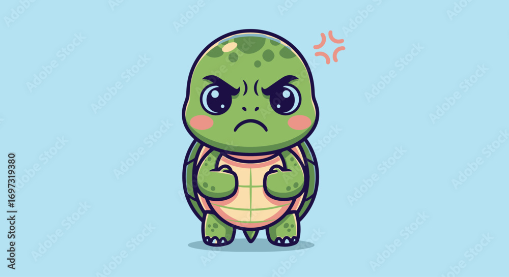 Fototapeta premium Grumpy Cartoon Turtle Character Illustration for Educational Resources, Children's Books, and Animated Content Depicting Emotions and Animal Antics