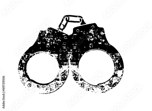 Vector Black Handcuffs with Distressed Texture