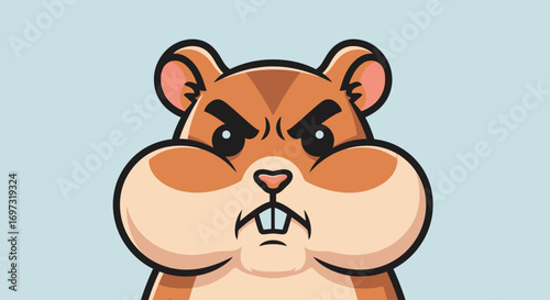 Angry Hamster Cartoon Character with Gritted Teeth and Puffed Cheeks for Children's Illustration and Educational Resources Featuring Wildlife