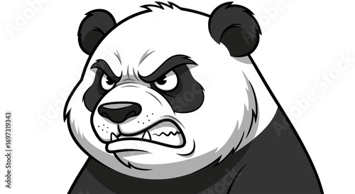 Cartoon Illustration of an Angry Panda Bear with Fierce Expression, Ideal for Use in Children's Educational Materials or Animal-Themed Design Projects