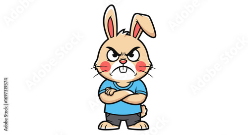 Cartoon Angry Rabbit Character with Folded Arms Expression for Children's Storybooks, Educational Materials, and Animated Mascot Designs